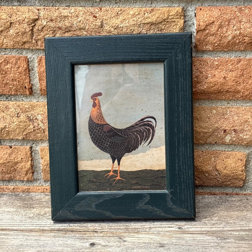 Warren Kimble Rooster Facing West Framed Print Folk Art Farmhouse Decor 9.5x7.5